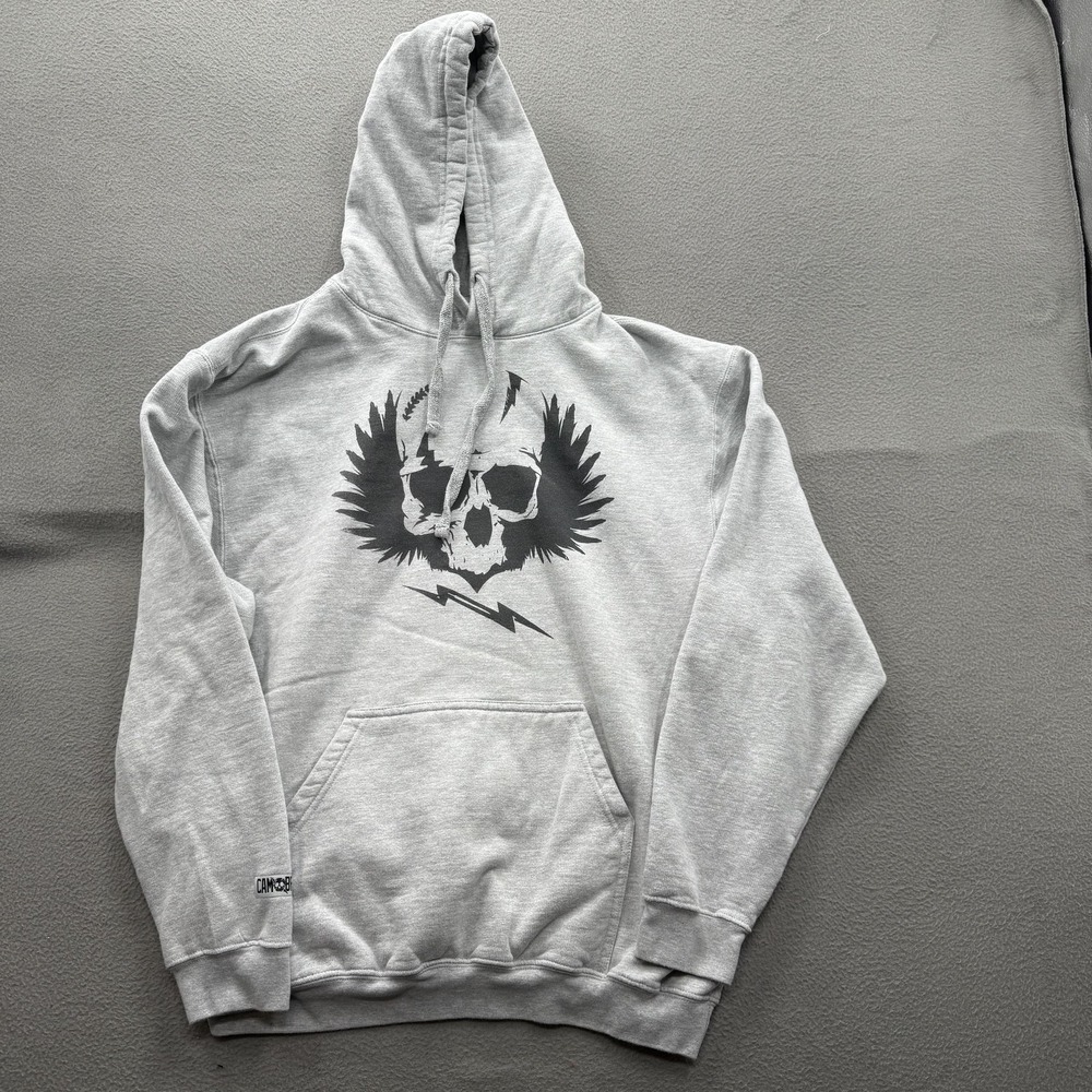 CAM BRO Hoodie Mens Large Gray Skull Lightning Pullover Fleece Sweatshirt